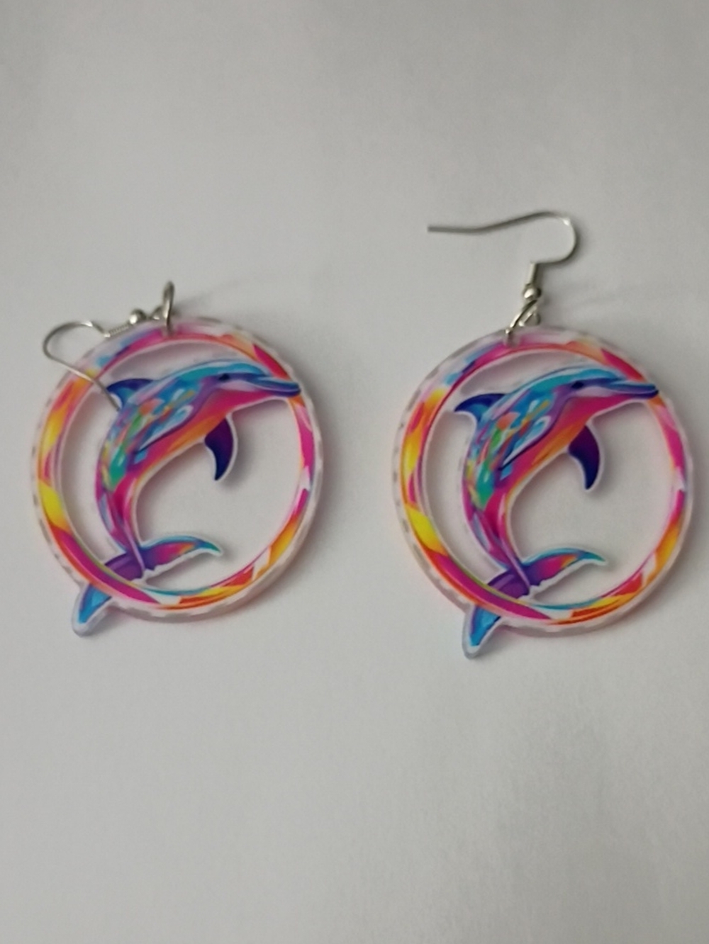 Colorful Pink Multicolor Dolphin Hoop Earrings